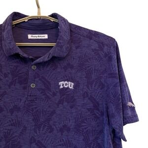 Tommy Bahama TCU Purple Polo Shirt Palmetto Leaf Short Sleeve Modal Men XL Frogs